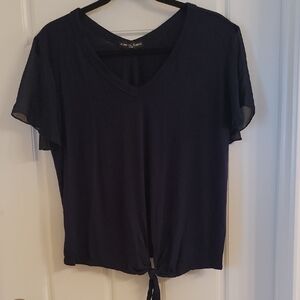 Kim & Cami Women's Navy V-Neck Tie-Front Top